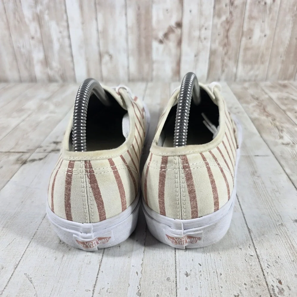 Vans Authentic Striped Canvas Sneakers Cream Rose Gold Womens 10 Mens 8.5 721454